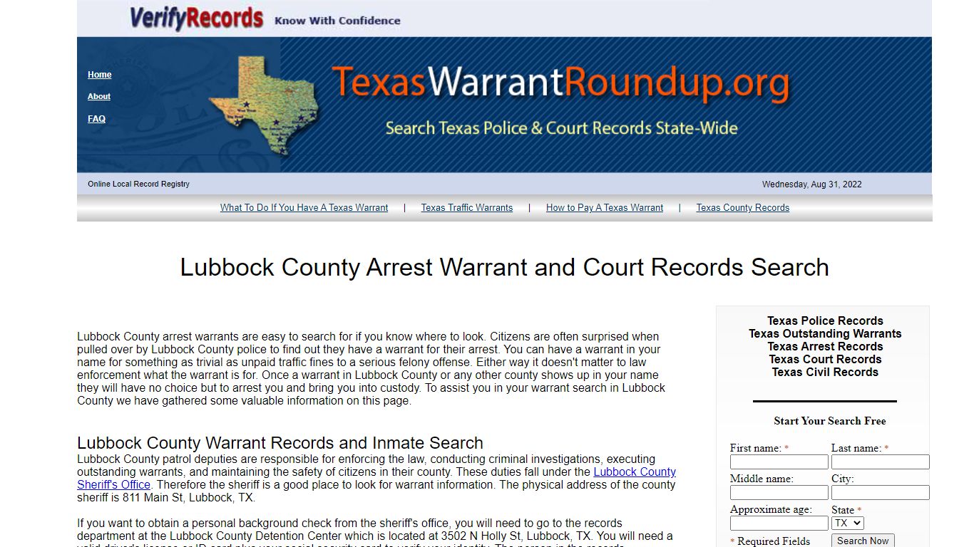 Lubbock County Arrest Warrants Search - TEXAS WARRANT ROUNDUP.ORG